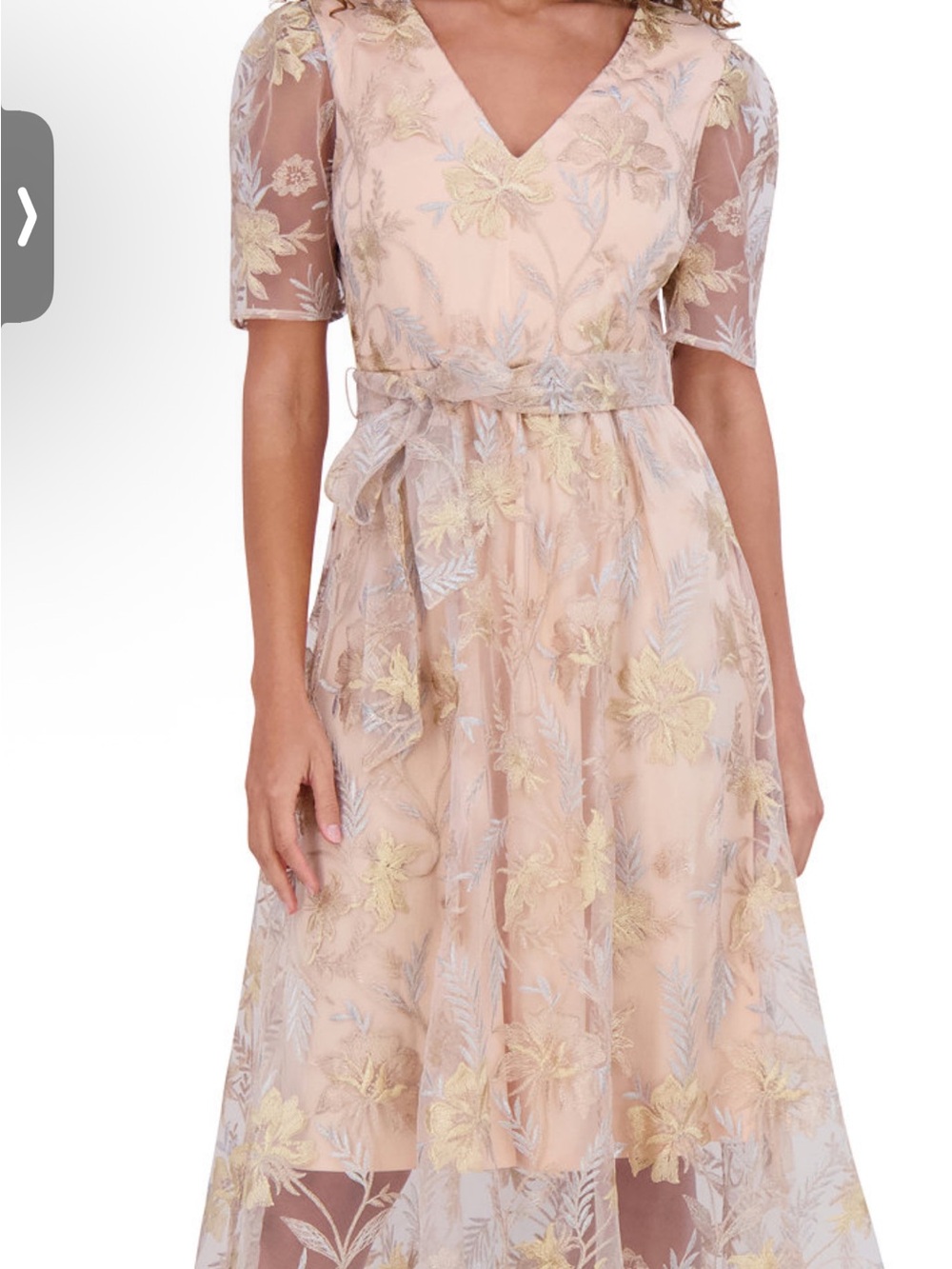 Kensie Blush Floral Embroidered V-Neck Midi Dress